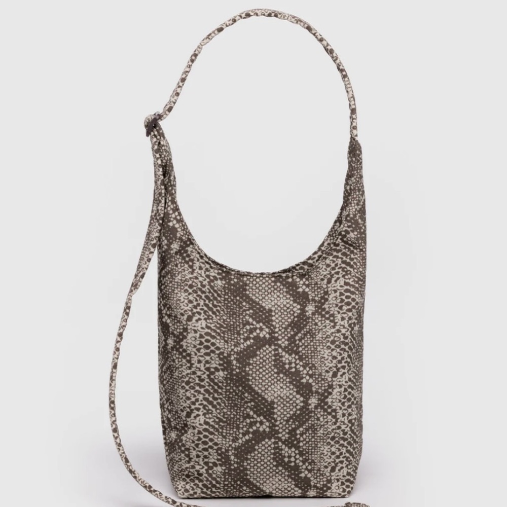 BAGGU Snake Print Crossbody Bag in Brown and Cream